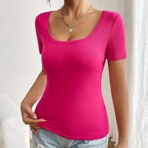 Women's Short Sleeve T Shirts Scoop Neck Slim Fit Rib Knit